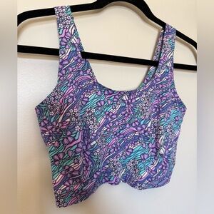 NWOT Cheek Boss White, Purple, & Blue Floral Print Bra in XL